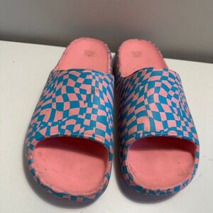 Wild Fable Checkerboard Slides Sandals Women's Size 9 Pink‎ Blue Casual